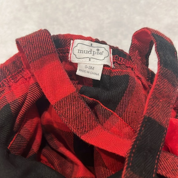 Mud Pie baby girl red buffalo check pinafore 0-3M - Picture 3 of 3
